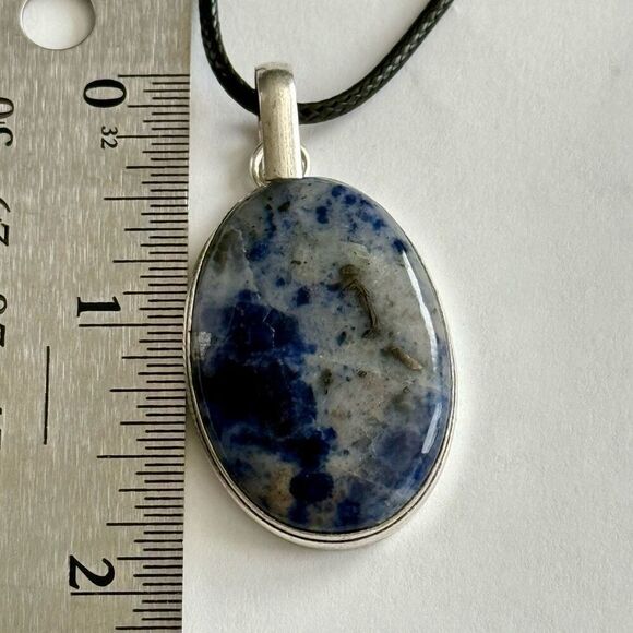 Sodalite Blue Marbled Gemstone Large Oval Pendant Adjustable Necklace - Picture 3 of 4